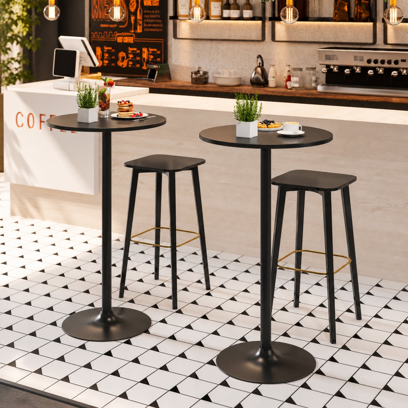 Furnibear 24 Inch Modern Round Cocktail Table with Metal Base and MDF Top-Set of 2 for Living Room Home Office Apartment Sofa Couch Center, Dark Brown