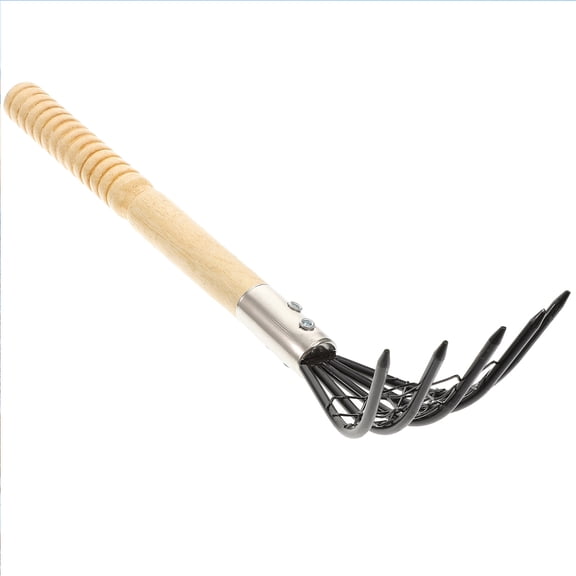 KAKOWELY Stainless Steel Rake with Wood Handle Clam Dragging 1Set 15x4In