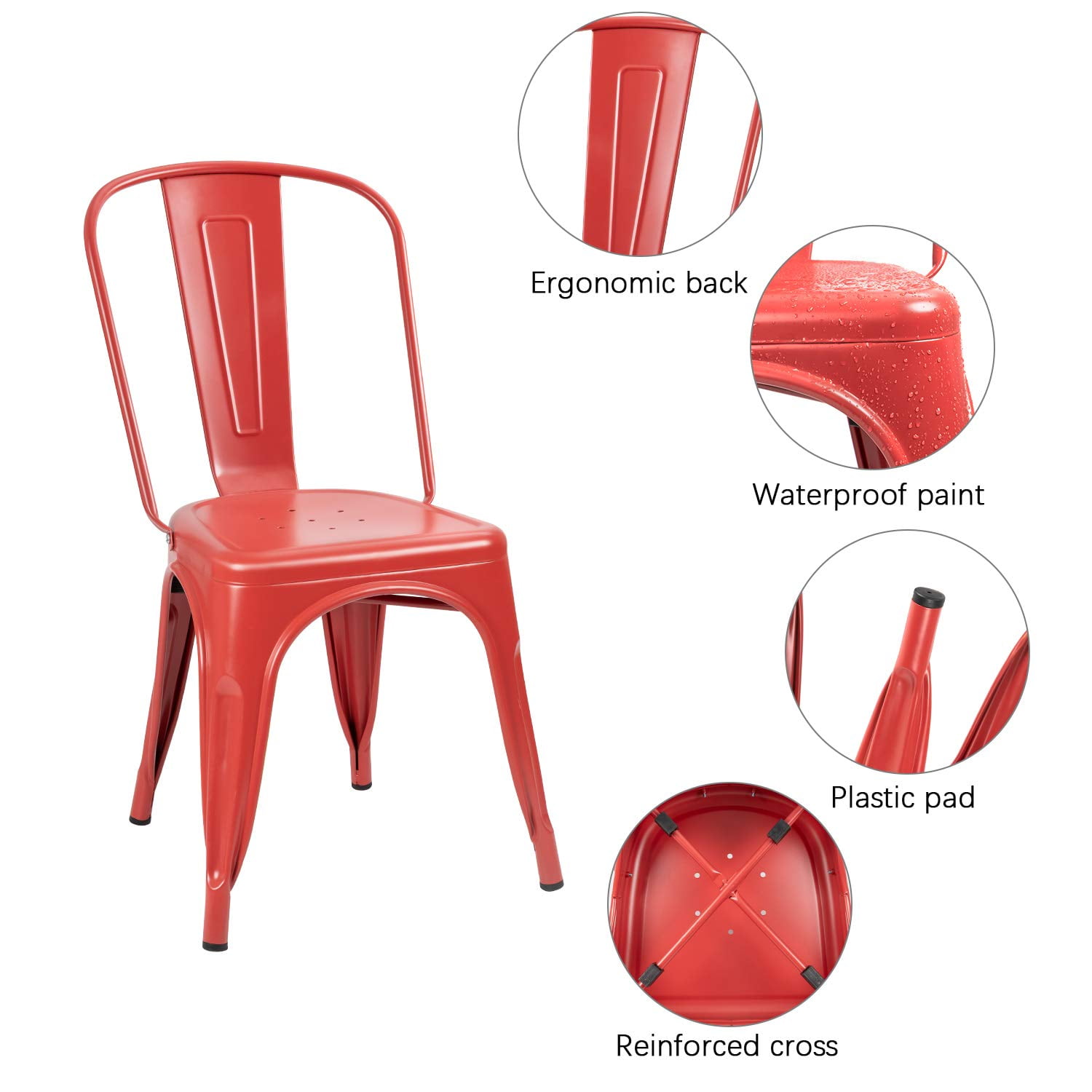 Set of 4 Lacoo Distressed Style Stackable Kitchen Dining Bistro Cafe Metal Chairs,Multi Color
