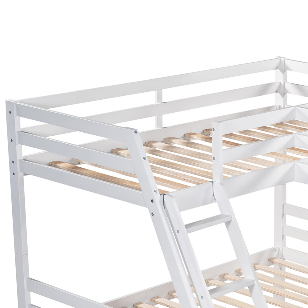 Kadyn Triple Bed Twin-Over-Twin-Over-Full Bed L Shaped Bunk Bed with Built-in Desk, White