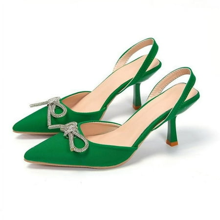 

Womens Bow Heels Closed Pointed Toe Dress Shoes Stiletto Slip on Wedding Pumps