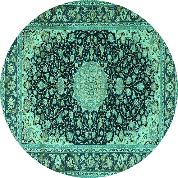 Ahgly Company Indoor Round Medallion Turquoise Blue Traditional Area Rugs, 8' Round