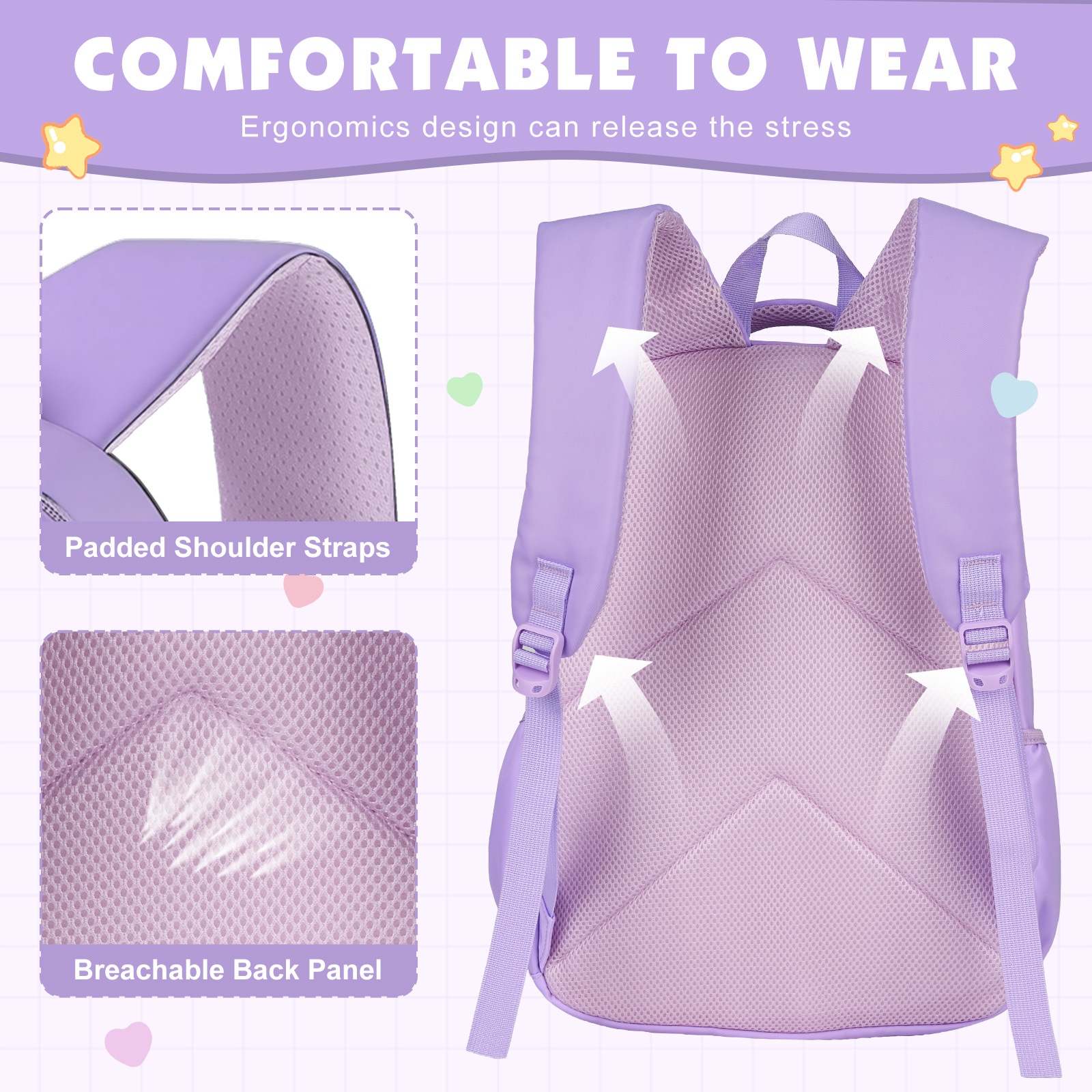 DAKIMOE Kids School Backpack with Bow, Purple photo 4