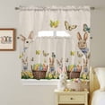 thumbnail image 5 of Easter Rabbit Swag Curtains Valance & Tier Set, Vintage Basket Colorful Egg Floral Linen Texture 3 Pcs Set Kitchen Swag Valances and Tiers 24 Inch Length Rod Pocket Curtain Drapes for Bedroom, 5 of 9