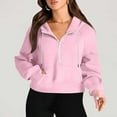 thumbnail image 4 of QATAINLAV 2025 Women's Half Zip Cropped Sweatshirts with Hood Solid Casual Fleece Lined Hoodies Long Sleeve Pullover Activewear Sweater Pink L, 4 of 9