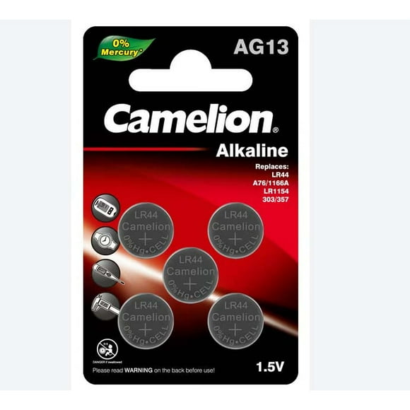 CAMEL-AG13-357 - BATTERY ALKALINE AG13 1.5V RELACES 357 LR44 A76 LR1154 SR44 (5 pcs/pkg)