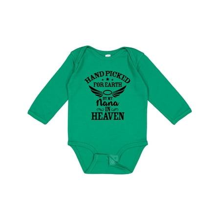 

Inktastic Handpicked for Earth by My Nana in Heaven with Angel Wings Gift Baby Boy or Baby Girl Long Sleeve Bodysuit