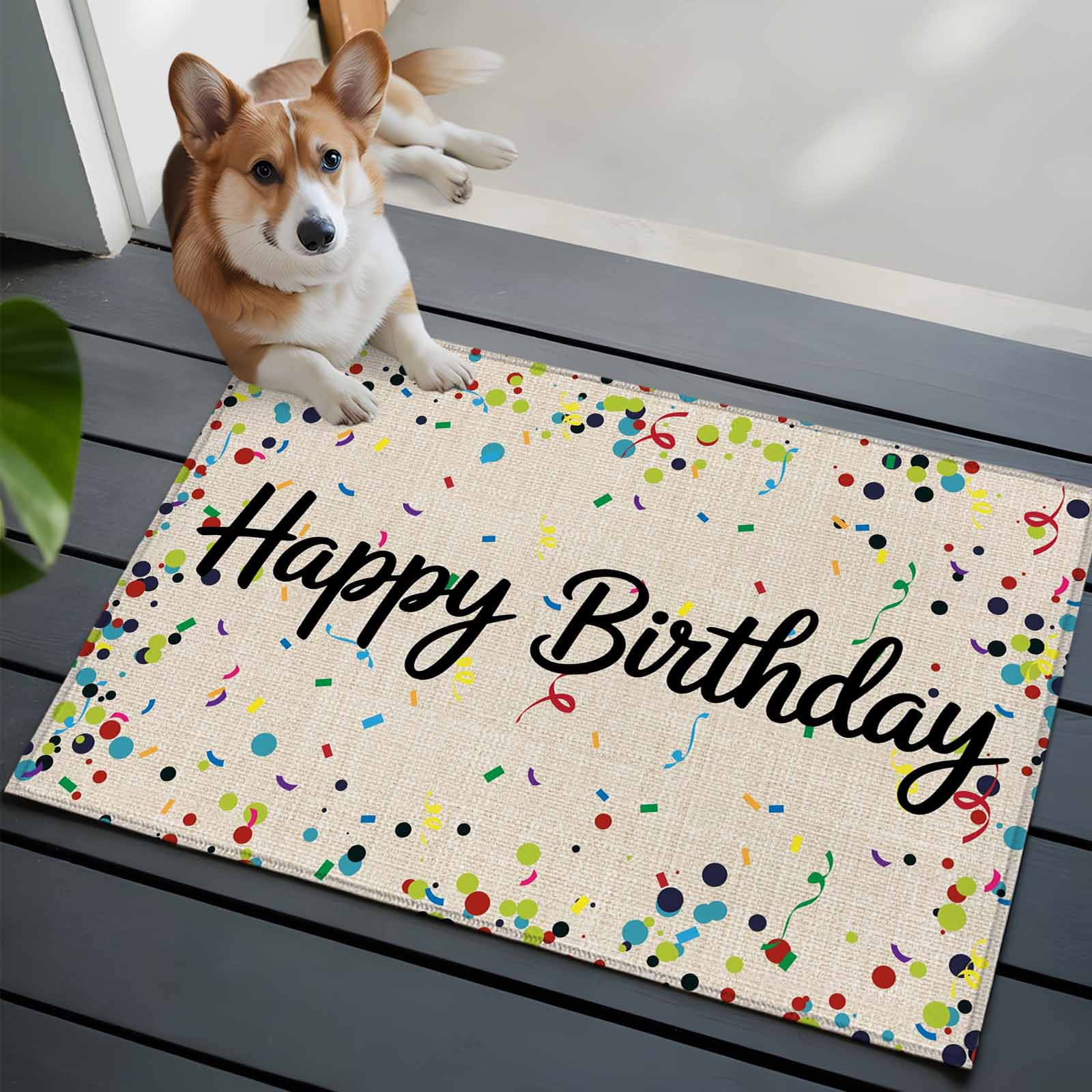 Beige Birthday Large Area Rugs for Bedroom Living Room, Non Slip Carpet Bedside Rug, Colorful Confetti Ribbons Polka Dots Classroom Rectangular Floor Cover Kitchen Accent Rug 2'x3' for Office