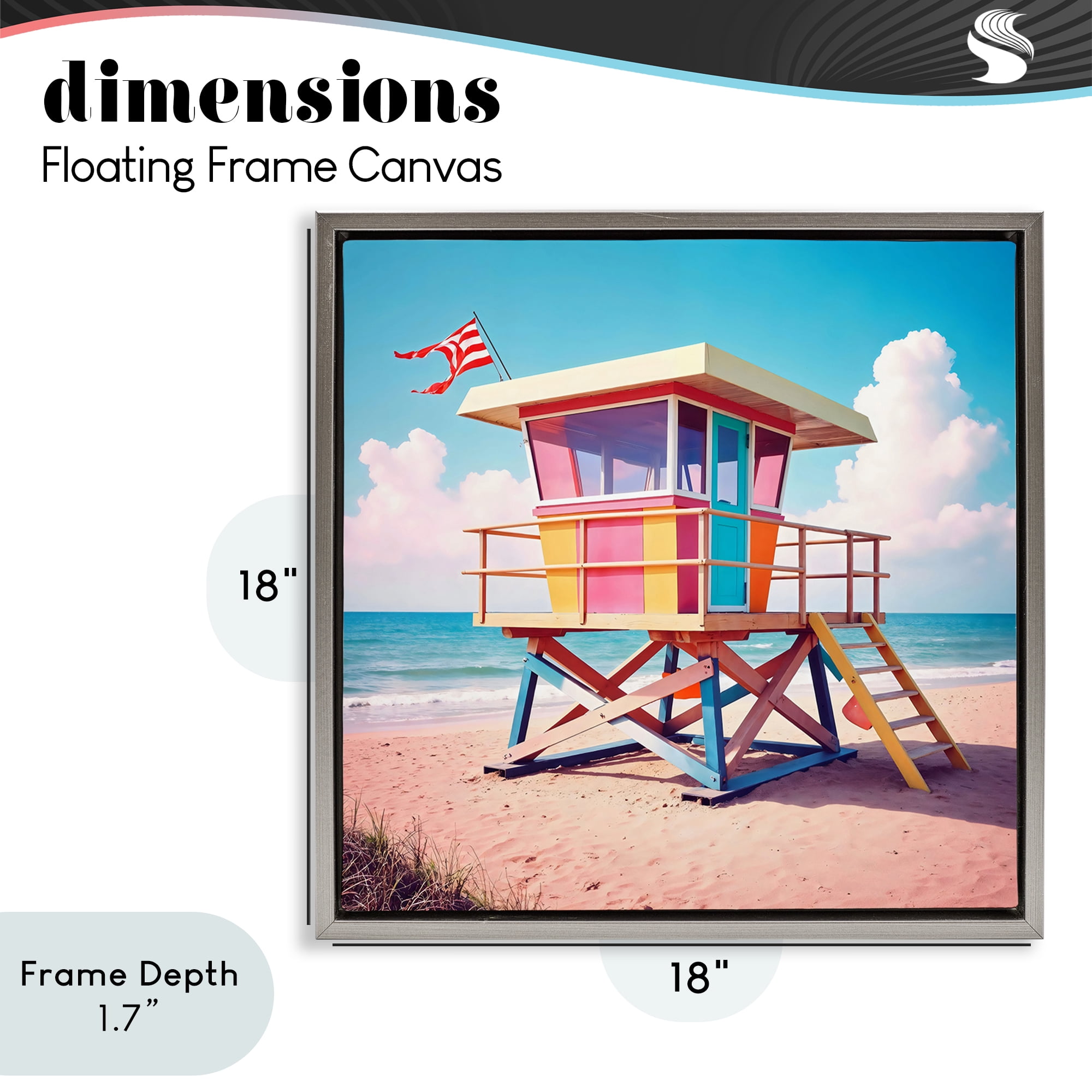 Stupell Industries Colorful Sunny Beach Tower Gray Framed Floater Canvas Wall Art, design by Creative Studio