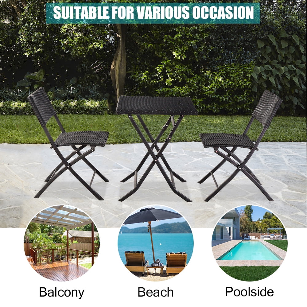 Patio Furniture 3pc Metal Folding Bistro Set, 2 Chairs and 1 Table