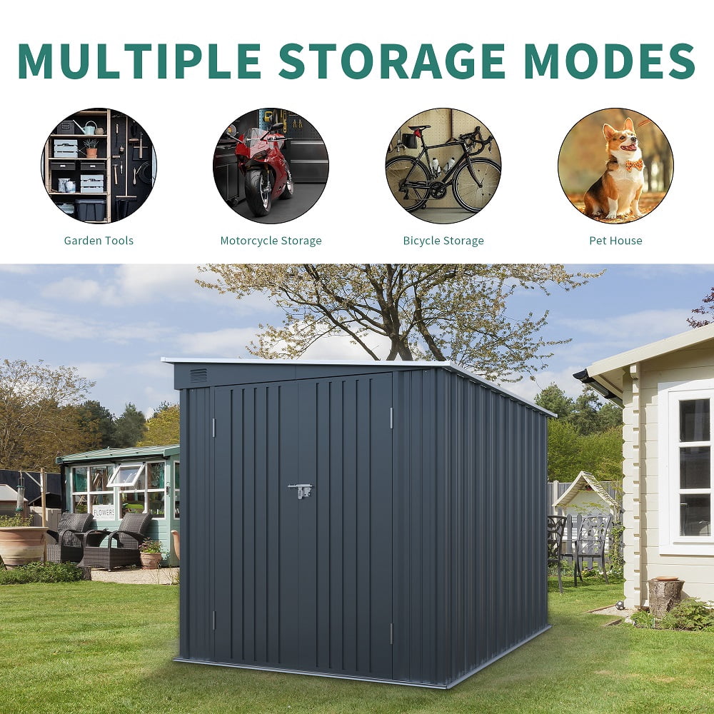 YDSM 6x8FT Galvanized Steel Outdoor Storage Shed with Lockable Double Doors, Metal Lean to Shed with Free PC Light Board for Tools, Bikes & Patio Essentials