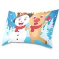 thumbnail image 2 of Snowman Hugging Reindeer Velvet Oblong Lumbar Plush Throw Pillow Cover/Shams Cushion Case 20x26in Decorative Invisible Zipper Design for Couch Sofa Pillowcase Only, 2 of 7