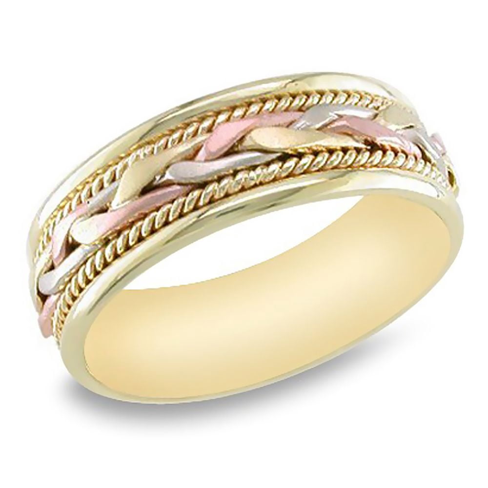 14k Tri-Color Gold 7MM Twisted Rope Design Wedding Band Comfort fit ...