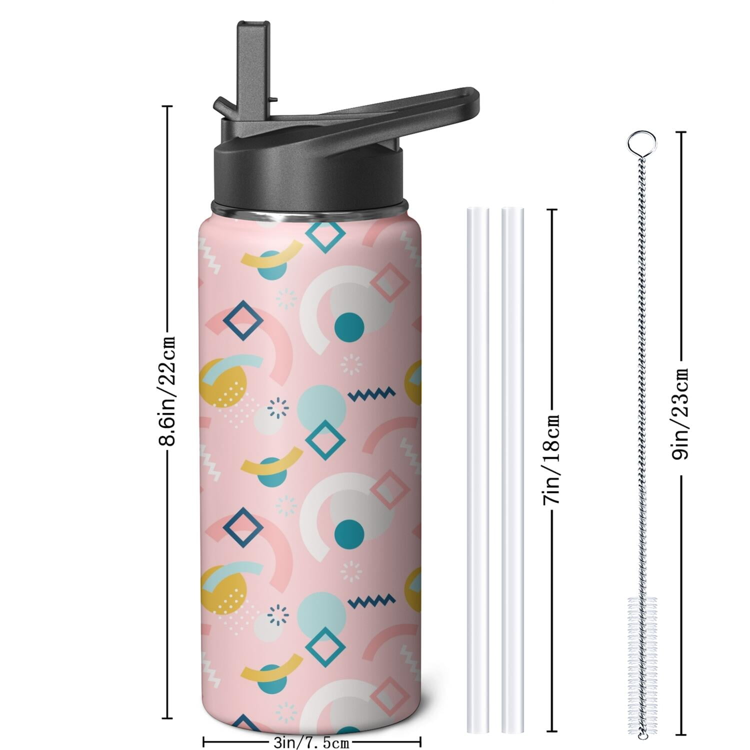 Modern 18 oz Insulated Stainless Steel Water Bottle with Straw & Cleaning Brush , Leakproof, BPA-Free, 304 Stainless Steel, Wide Mouth, Travel Mug for Car, Gym, Office