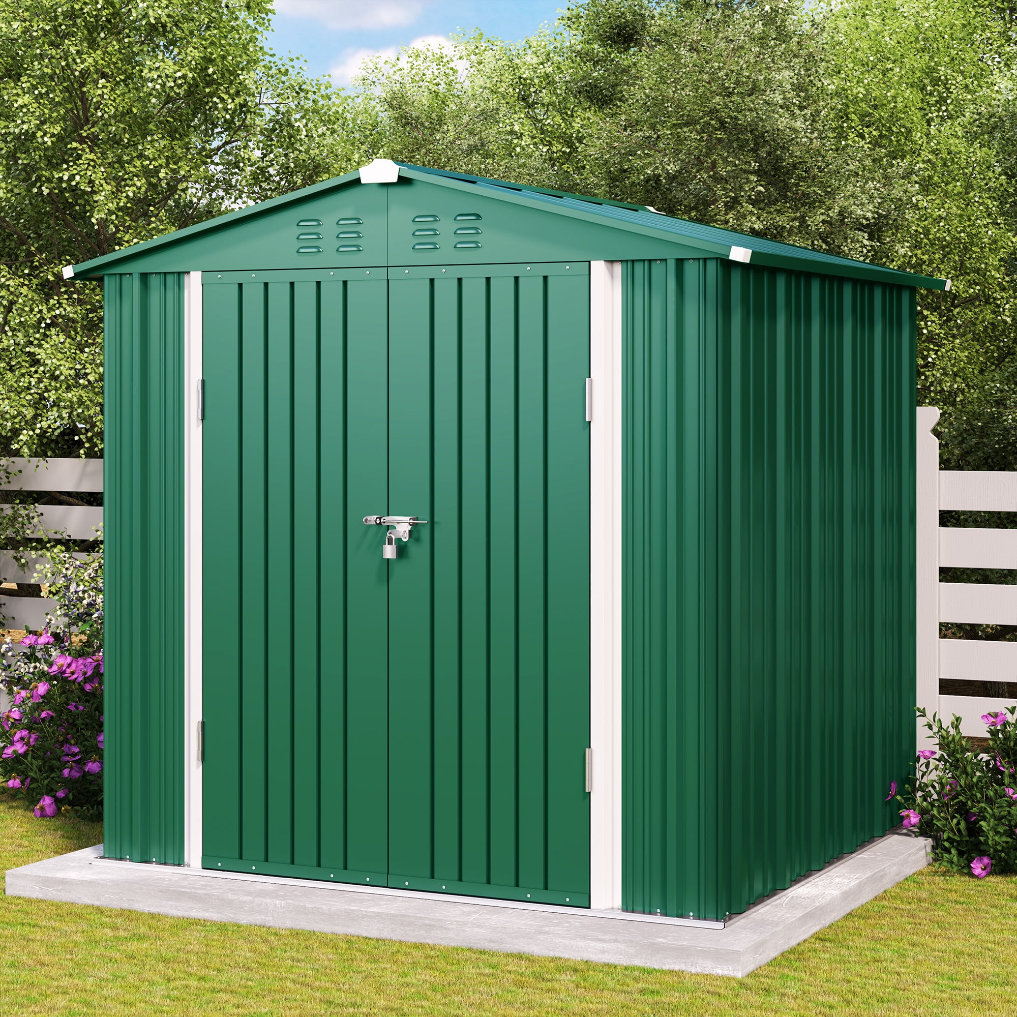 Outdoor Storage Shed 6 x 4 t（24.6 sq. ft.）Metal Garden Shed with Double Lockable Doors,for Backyard Patio Lawn-Green