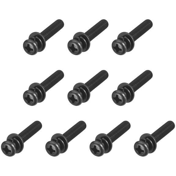 Uxcell M5 x 25mm Carbon Steel Phillips Pan Head Machine Screws Bolts Combine with Spring Washer and Plain Washers 10pack