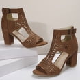 thumbnail image 5 of Gladiator Sandals for Women Open Toe High Block Heeled Summer Booties Breathable Cutout Ankle Strap Back Zipper Ankle Boots Brown Size 8.5, 5 of 7