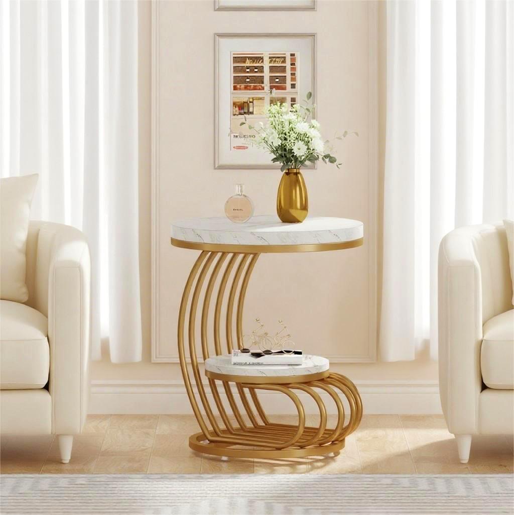 Fnova End Table Modern Wood Narrow Farmhouse Side Tables with Storage Shelf for Living Room, Bedroom, Nightstand