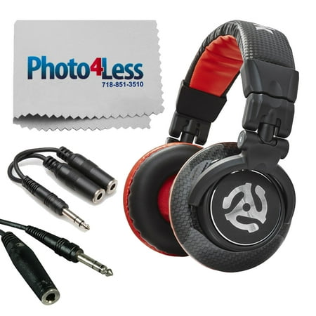 Numark Red Wave Carbon Professional-Level DJ Headphones + TRS Dual 1/4 TRS Female Y Cable + TRS Headphone Extension Cable + Photo4Less Cleaning Cloth + Complete Accessory Bundle