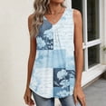 thumbnail image 5 of Iaqnaocc White Tank Top Woman Summer Sleeveless Loose Fit Geometric Print Pleated Tunic Dressy Casual V-Neck Tops for Women Trendy Shirts Light Blue XXL, 5 of 6