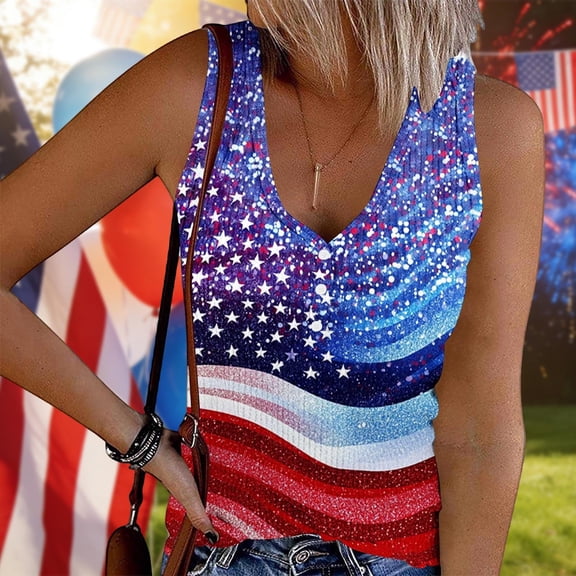 Vetsdori Womens Red White and Blue Tank Tops Sleeveless July 4th Shirts Work Summer Casual Camisole Fashion Independence Day Tops for Women Patriotic