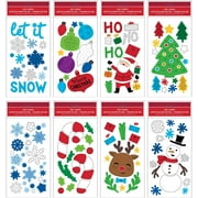 B-THERE Bundle of Merry Christmas Holiday 5.5" x 12" Window Gel Clings, Snowman, Snowflakes, Santa Claus, Trees, Ornaments and More