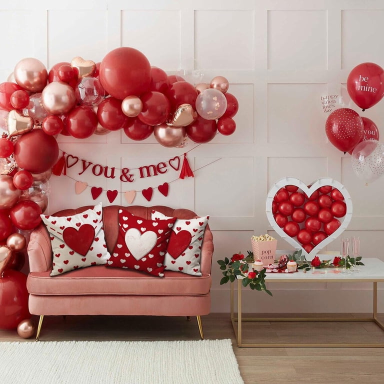 Valentine's Day Pillow Covers 16x16 Inch, Set Of 2 - Red Hearts Design For Sofa & Couch