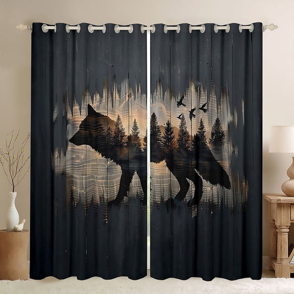 Feelyou Wildlife Wolf Boy Black Out Curtains, Rustic Curtains Pack of 2 (42x63 Each)