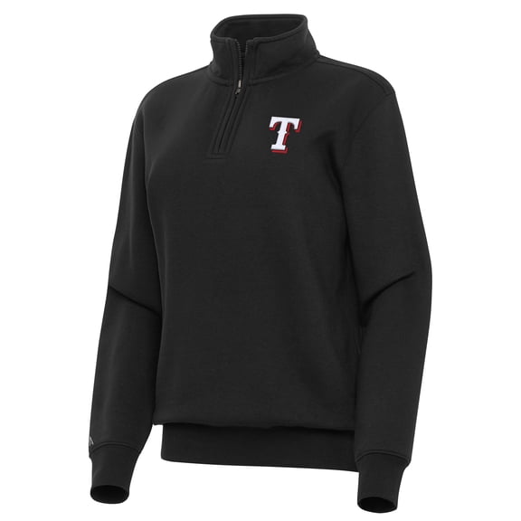 Women's Antigua Black Texas Rangers Victory Quarter-Zip Sweatshirt