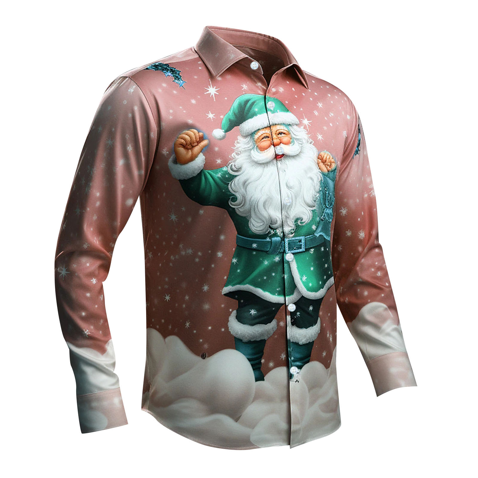 Chemise Homme Noël - Père Noël Rocker En Impression 3D - Look Décalé Et Festif Pour Les Fêtes