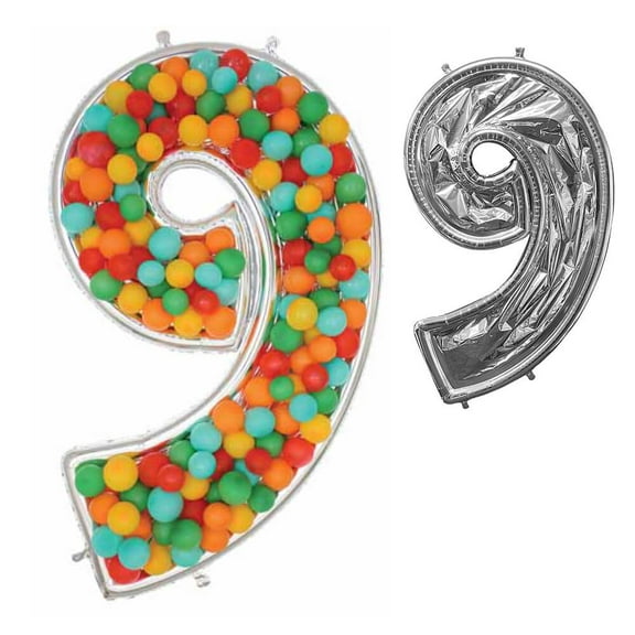 55 inch Balloonformz Mosaic Number 9 - Silver Foil Mylar Balloon - Party Supplies Decorations