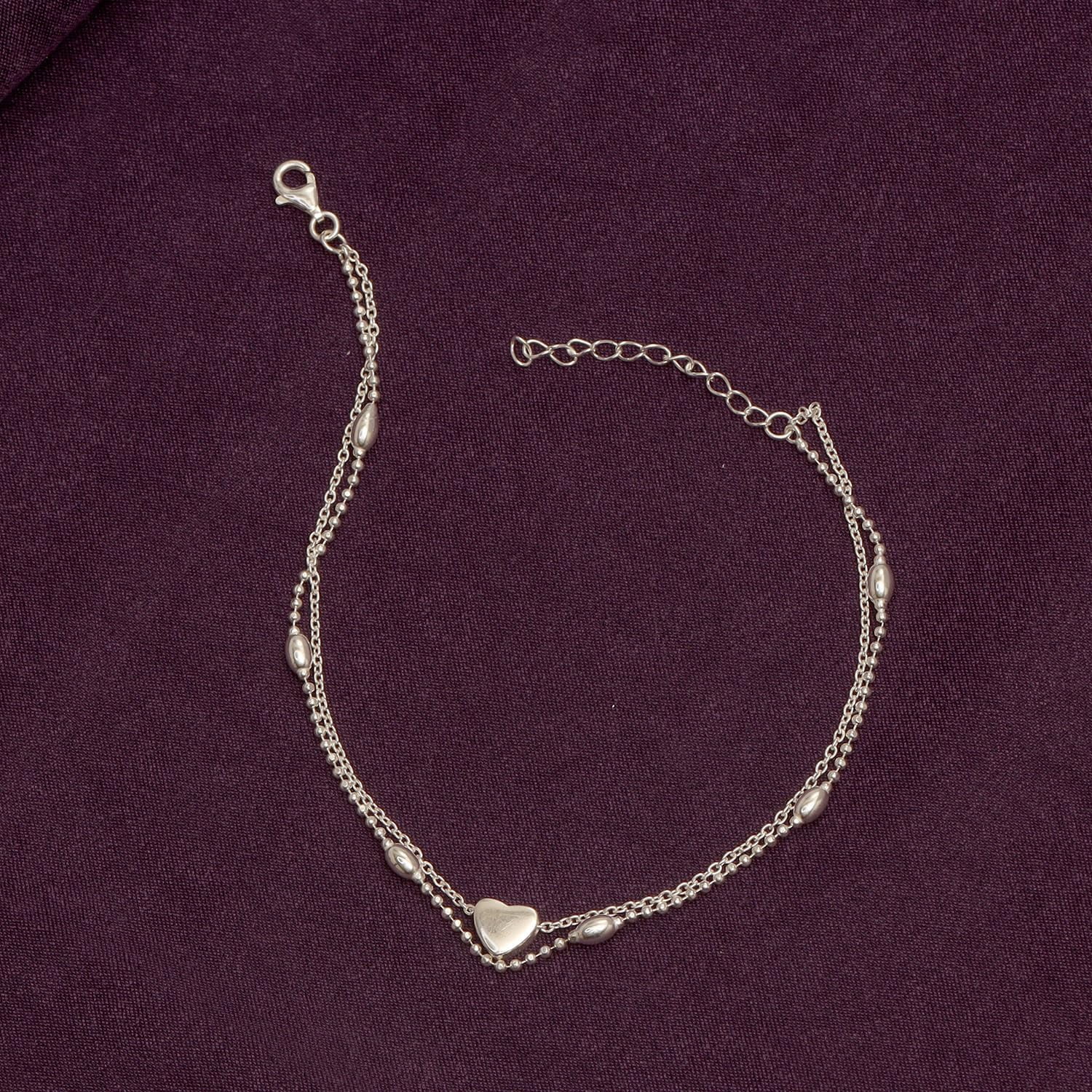 LeCalla 925 Sterling Silver Ball Chain Anklets With Heart Charm Hypoallergenic Jewelry Gifts for Women and Teen 10" Inch