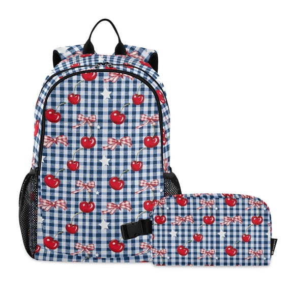 ALAZA Cherry Bows Checkered School Backpack Lunch Box Set Student Bookbag