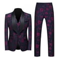 thumbnail image 2 of Men's Solid Color Fashion Jacquard Party Suit Jacket Vest Pants Three Piece Set Slim Fit Lightweight Wedding Tuxedo Blazer Formal Wear, 2 of 3