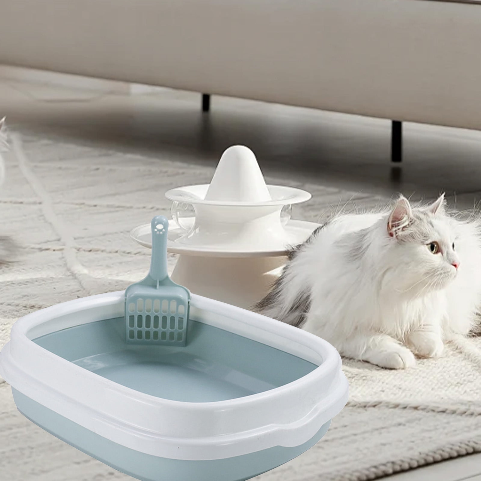 LEFTHIGH Home Semi Enclosed Cat Litter Box Pet Toilet with Splash Proof High Side Large Space Easy Clean Paper Material Gray Blue Green 40x33.5cm Christmas Decorations