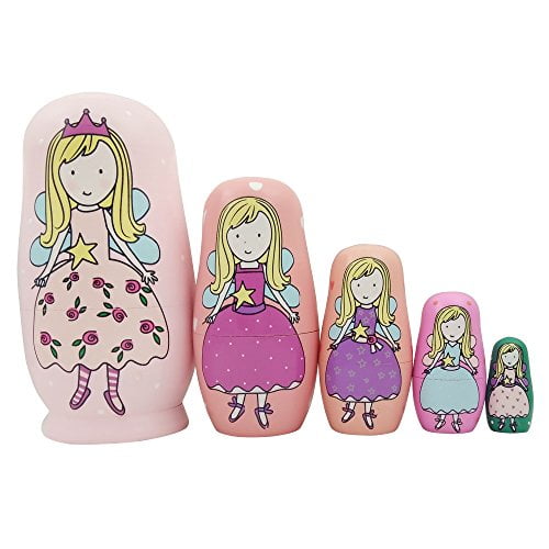Cute Little Girl Princess with Snowflake Pattern Colorful Handmade Wooden Russian Nesting Dolls Matryoshka Dolls Set 10 Pieces for Gift Home Decoration Winterworm 