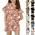 thumbnail image 2 of Abcomgle Girls Two Piece Sets 10 -12 Candy Graphic Ruffle Sleeve Tee Top and Elastic Waist Shorts Cute Preppy Girls Shorts Set 10-11 Years,Purple Pink, 2 of 5