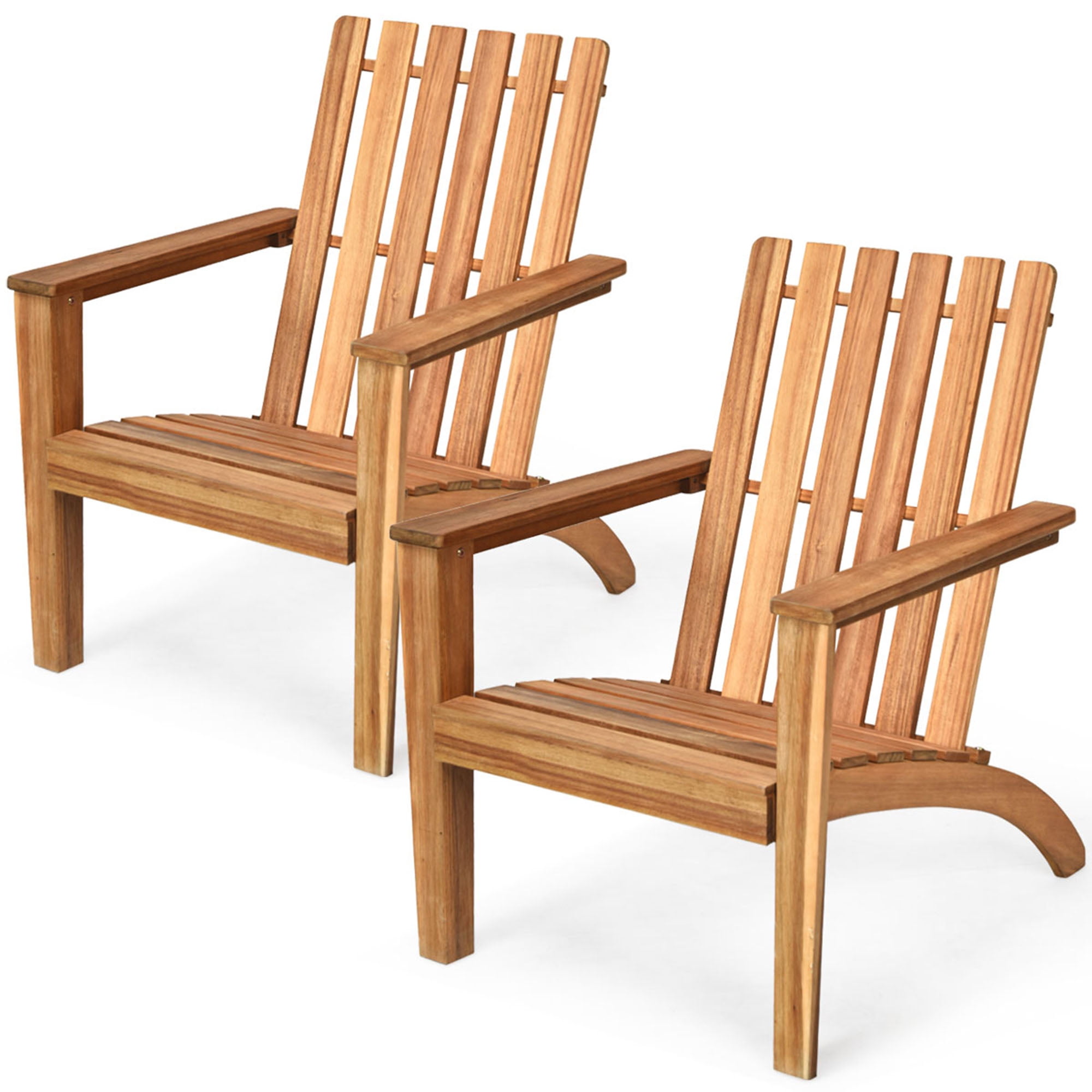 Gymax Set Acacia Wood Adirondack Chair - Brown (Set of 2)
