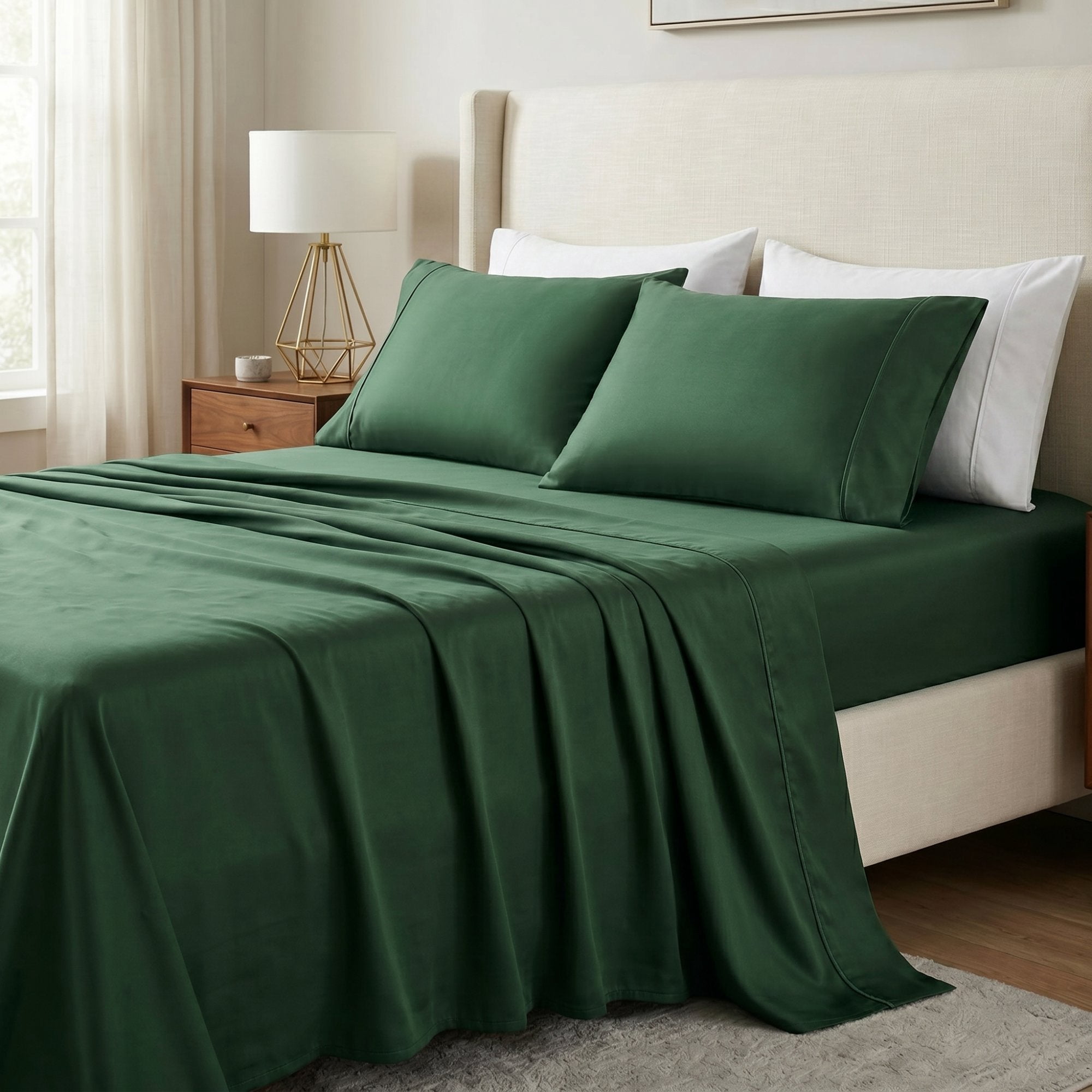 Superior 300 TC Egyptian Cotton Marrow Stitch Deep Pocket King Sheet Set, Hunter Green