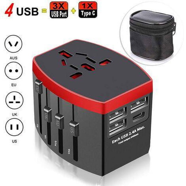 Adaptador de viaje universal, enchufe universal internacional con 4 USB, cargador USB 4 en 1 para EE. UU., Reino Unido, Australia, Japón, Italia, China, enchufe universal aplicable a 224