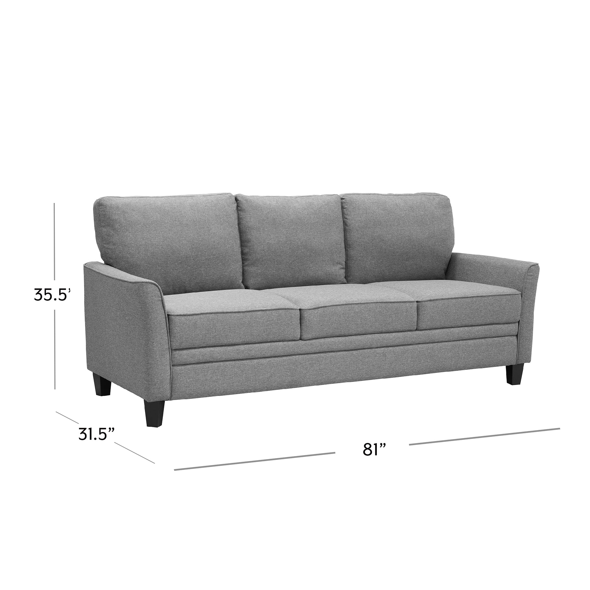 Mainstays Auden 81" 3 Seat Classic Modern Sofa, Gray