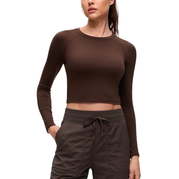 CRZ YOGA Brushed Workout Long Sleeve Shirts for Women Warm Athletic Running Yoga Tops Breathable Crop Tees