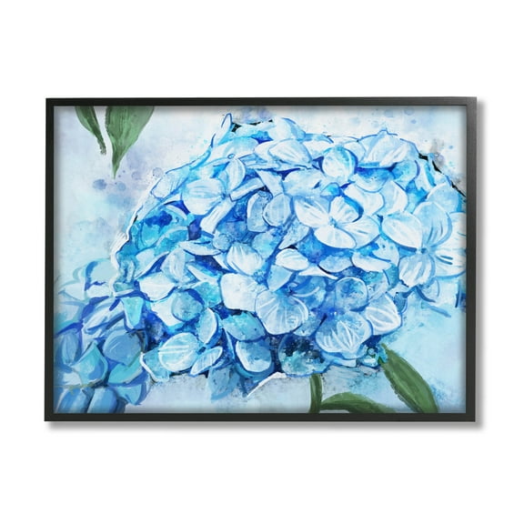 Blue Hydrangea Blossom Leaves Botanical & Floral Graphic Art Black Framed Art Print Wall Art