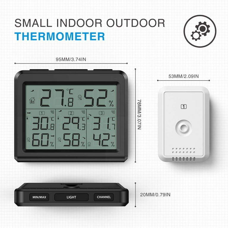 sainlogic Hygrometer Thermometer Indoor Outdoor Wireless Monitor Room  Thermometer, 328ft/100m Range Max Min Records Temperature