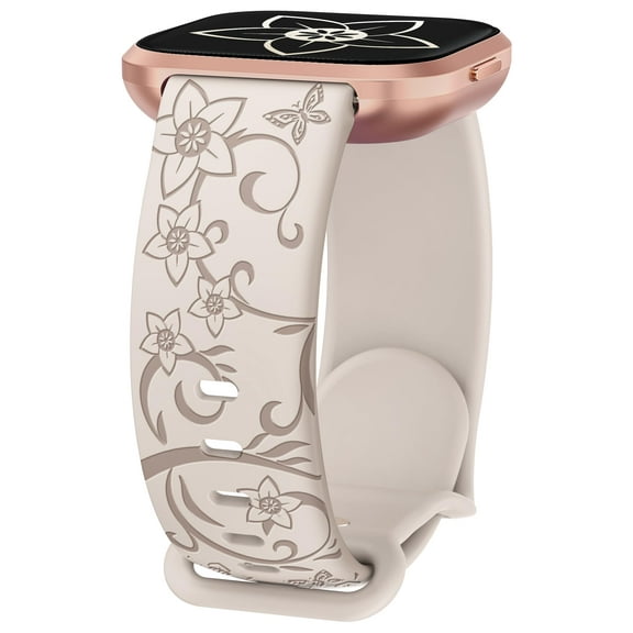 TOYOUTHS Floral Engraved Watch Band Compatible with Versa 2/Versa/Versa Lite/Versa SE, Soft Silicone Cute Wildflowers Butterflies Sport Laser Watch Strap Replacement Wristband for Women