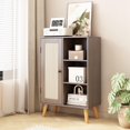 thumbnail image 3 of ComfortNest Storage Cabinet, Modern Minimalist with Rattan Patterned Trim Single Door and Right Side Multi-Compartment Storage Cabinet, Bathroom, Living Room, Multi-Purpose Storage Cabinet (Oak), 3 of 7