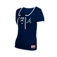thumbnail image 4 of Women's New Era Navy Atlanta Braves Throwback Lace Up T-Shirt, 4 of 6