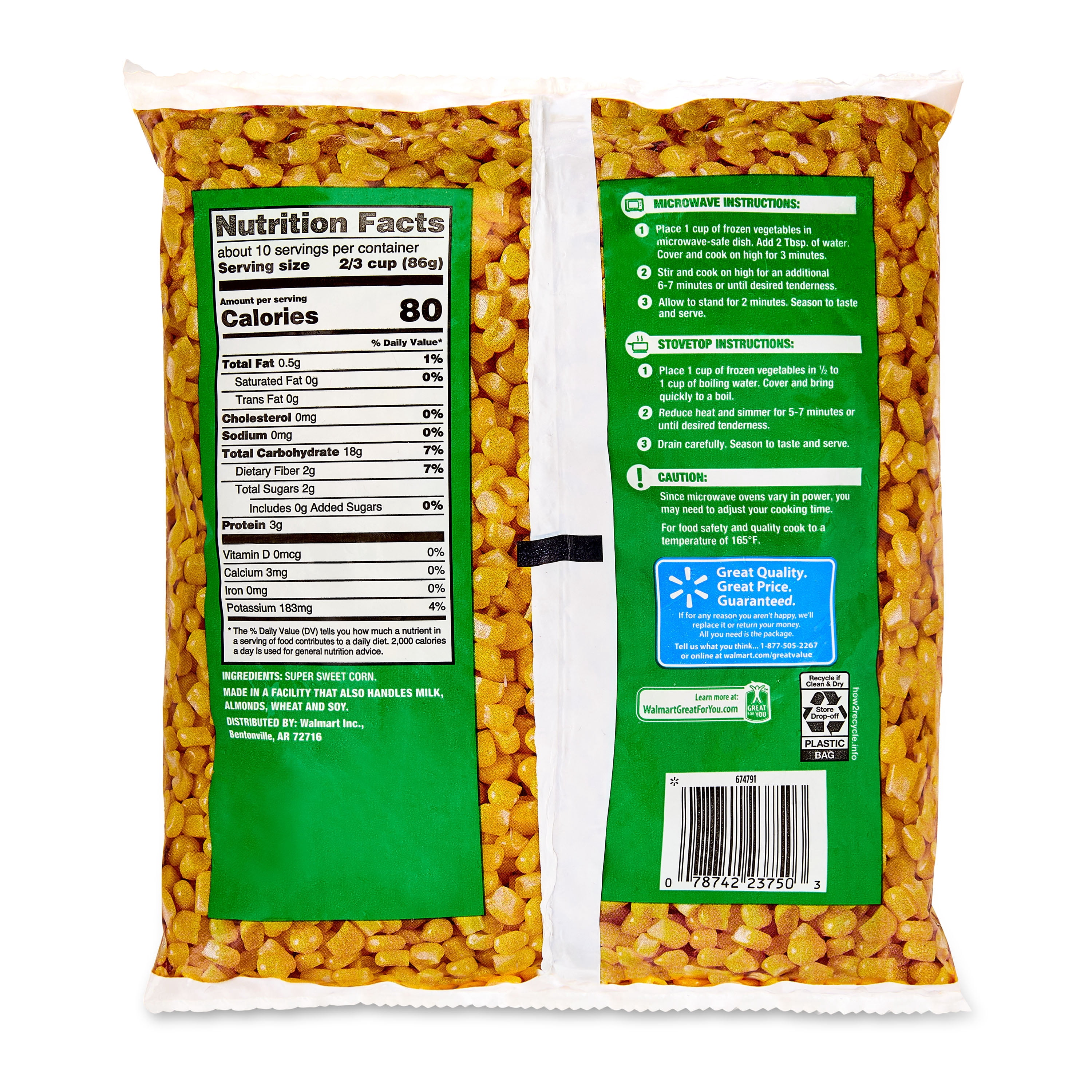 Great Value Whole Kernel Corn, 32 oz Steamable Bag (Frozen)