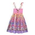 thumbnail image 2 of Girls Bohemian Dresses Rainbow Sleeveless Floral Beach Sundress Dresses with Necklace 2-10T, 2 of 7