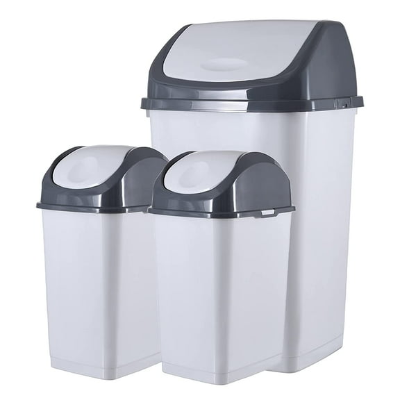 Superio Swing Top Trash Can Set - White Smoke (3 Pack- 4.5 Gal, 13 Gal)